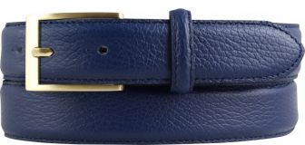 Anzug-Gürtel aus gemasertem Leder mit Steppnaht gold 3,0 cm Blau