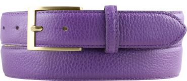 Anzug-Gürtel aus gemasertem Leder mit Steppnaht gold 3,0 cm Lila