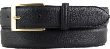 Anzug-Gürtel aus gemasertem Leder mit Steppnaht gold 3,0 cm Schwarz