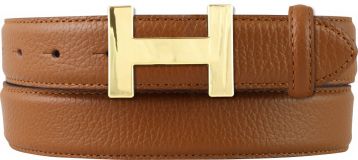 Damen-G�rtel HAILEY aus gemasertem Leder mit Steppnaht 3,0 cm Gold Tabac
