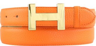 Damen-G�rtel HAILEY aus gemasertem Leder mit Steppnaht 3,0 cm Gold Orange