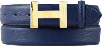 Damen-G�rtel HAILEY aus gemasertem Leder mit Steppnaht 3,0 cm Gold Blau