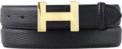 Damen-G�rtel HAILEY aus gemasertem Leder mit Steppnaht 3,0 cm Gold Schwarz