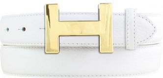 Damen-G�rtel HAILEY aus gemasertem Leder mit Steppnaht 3,0 cm Gold Wei�