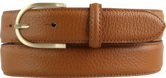Damen-Gürtel aus gemasertem Leder mit Steppnaht 3,0 cm gold Tabac