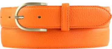 Damen-Gürtel aus gemasertem Leder mit Steppnaht 3,0 cm gold Orange