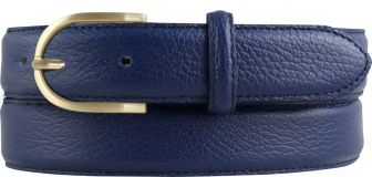 Damen-Gürtel aus gemasertem Leder mit Steppnaht 3,0 cm gold Blau