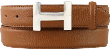 Damen-Gürtel HAILEY aus gemasertem Leder mit Steppnaht 3,0 cm Silber Tabac