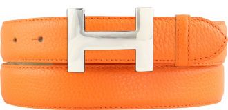 Damen-Gürtel HAILEY aus gemasertem Leder mit Steppnaht 3,0 cm Silber Orange