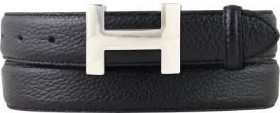 Damen-Gürtel HAILEY aus gemasertem Leder mit Steppnaht 3,0 cm Silber Schwarz