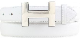 Damen-Gürtel HAILEY aus gemasertem Leder mit Steppnaht 3,0 cm Silber Weiß
