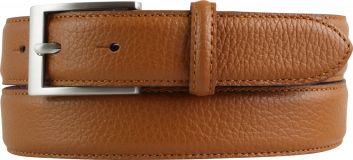 Anzug-Gürtel aus gemasertem Leder mit Steppnaht 3,0 cm Tabac