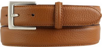 Chino-Gürtel aus gemasertem Leder mit Steppnaht 3,0 cm Tabac