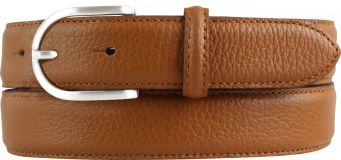Damen-Gürtel aus gemasertem Leder mit Steppnaht 3,0 cm Tabac