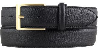 Anzug-Gürtel aus gemasertem Leder mit Steppnaht gold 3,5 cm Schwarz