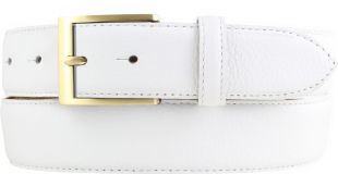 Anzug-Gürtel aus gemasertem Leder mit Steppnaht gold 3,5 cm Weiß