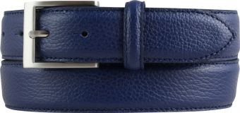 Anzug-G�rtel aus gemasertem Leder mit Edelstahl-G�rtelschnalle 3,5 cm Blau