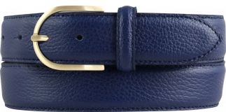 Damen-Gürtel aus gemasertem Leder mit Steppnaht gold 3,5 cm Blau
