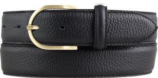 Damen-Gürtel aus gemasertem Leder mit Steppnaht gold 3,5 cm Schwarz