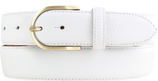 Damen-Gürtel aus gemasertem Leder mit Steppnaht gold 3,5 cm Weiß