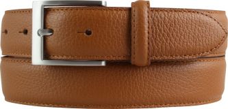 Anzug-Gürtel aus gemasertem Leder mit Steppnaht 3,5 cm Tabac