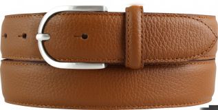 Damen-Gürtel aus gemasertem Leder mit Steppnaht 3,5 cm Tabac