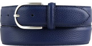 Damen-Gürtel aus gemasertem Leder mit Steppnaht 3,5 cm Blau