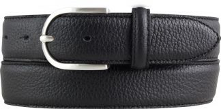 Damen-Gürtel aus gemasertem Leder mit Steppnaht 3,5 cm Schwarz