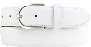 Damen-Gürtel aus gemasertem Leder mit Steppnaht 3,5 cm Weiß