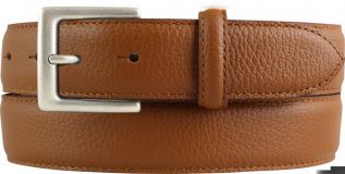 Trachten-Gürtel aus gemasertem Leder mit Steppnaht 3,5 cm Tabac