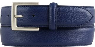 Trachten-Gürtel aus gemasertem Leder mit Steppnaht 3,5 cm Blau