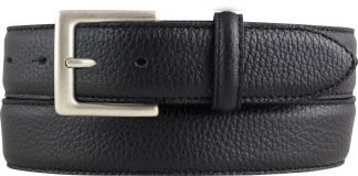 Trachten-Gürtel aus gemasertem Leder mit Steppnaht 3,5 cm Schwarz