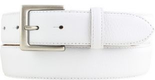 Trachten-Gürtel aus gemasertem Leder mit Steppnaht 3,5 cm Weiß
