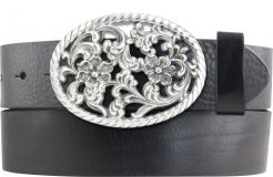 Gürtel aus Vollrindleder mit Ornament-Schließe 4,0 cm Schwarz