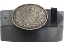 Gürtel aus Vollrindleder mit Ornament-Schließe 4,0 cm Schwarz