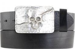 Gürtel aus Vollrindleder mit Split Skull-Schließe 4,0 cm Schwarz