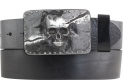 Gürtel aus Vollrindleder mit Split Skull-Schließe 4,0 cm Schwarz