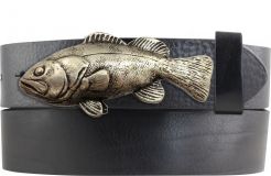 Gürtel aus Vollrindleder mit Fisch XXL-Schließe 4,0 cm Schwarz