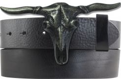 Gürtel aus Vollrindleder mit Stier-Schließe 4,0 cm Schwarz