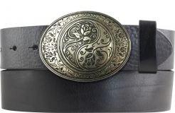 Gürtel aus Vollrindleder mit Ying Yang-Schließe 4,0 cm Schwarz