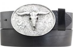 G�rtel aus Vollrindleder mit Longhorn-Schlie�e 4,0 cm Schwarz