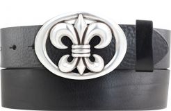 G�rtel aus Vollrindleder mit Lilien-Schlie�e 4,0 cm Schwarz