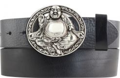 Gürtel aus Vollrindleder mit Buddha-Schließe 4,0 cm Schwarz