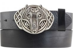 Gürtel aus Vollrindleder mit keltischer Wolf-Schließe 4,0 cm Schwarz