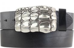 Gürtel aus Vollrindleder mit Kroko Plate-Schließe 4,0 cm Schwarz