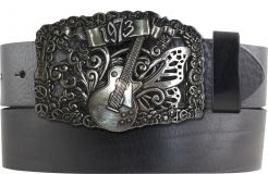 Gürtel aus Vollrindleder mit Gitarre von 1973-Schließe 4,0 cm Schwarz