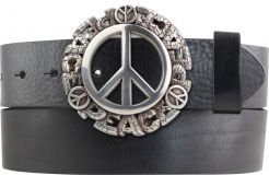 Gürtel aus Vollrindleder mit Peace-Schließe 4,0 cm Schwarz