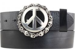 Gürtel aus Vollrindleder mit Peace and Death-Schließe 4,0 cm Schwarz