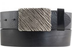 Gürtel aus Vollrindleder mit Superficial Stripes-Schließe 4,0 cm Schwarz