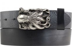 Gürtel aus Vollrindleder mit Oktopus-Schließe 4,0 cm Schwarz